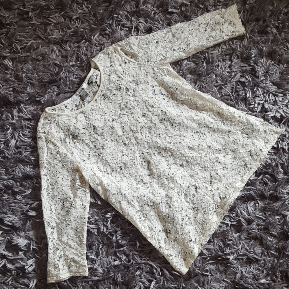 3/4 Sleeve White Floral Lace Layering Tunic